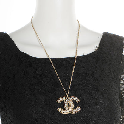 Chanel Crystal Pearl CC Pendant Necklace Gold 2 of 5