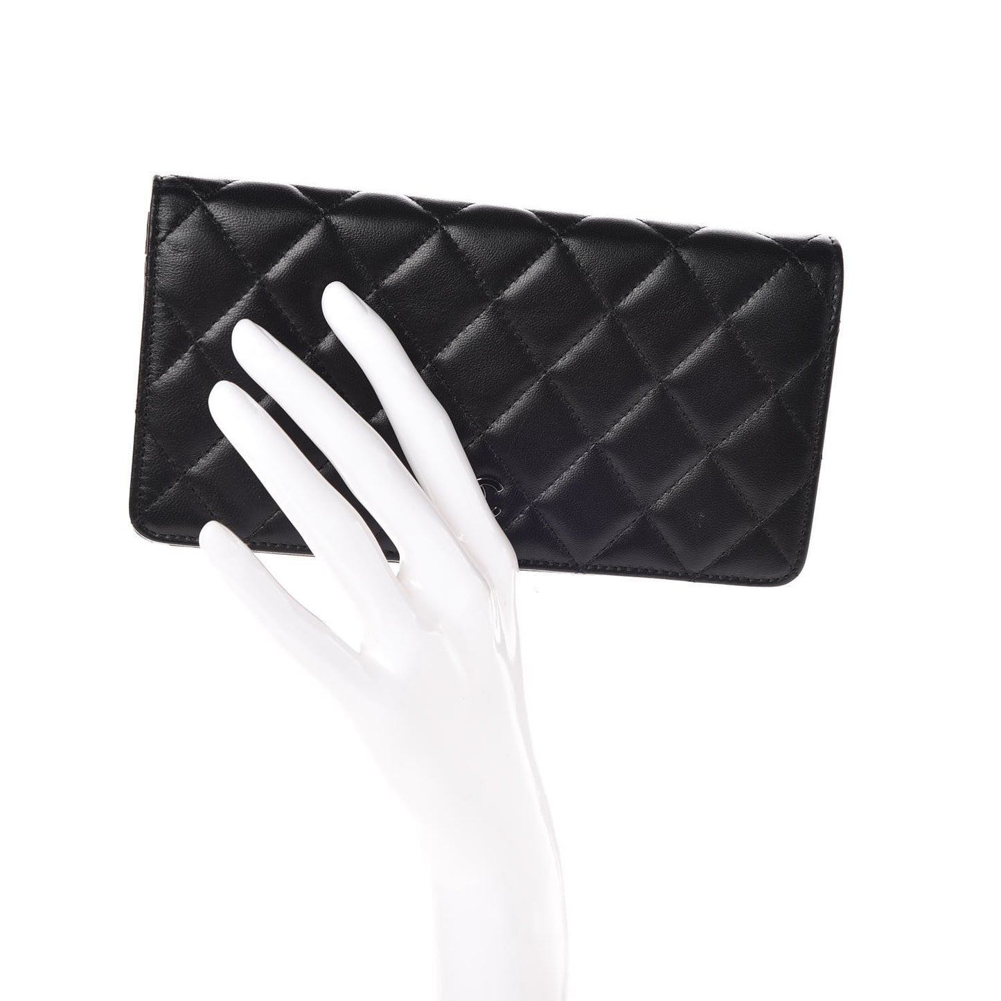 Lambskin Quilted Yen Wallet Black