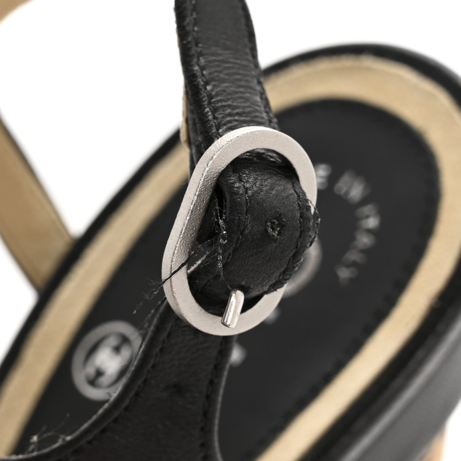Chanel Lambskin Cork Camellia Wedge Sandals 37.5 Black 10 of 12