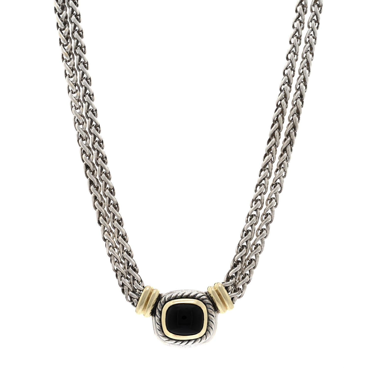 David Yurman Sterling Silver 14K Yellow Gold Black Onyx Double Wheat Chain Necklace 1 of 4