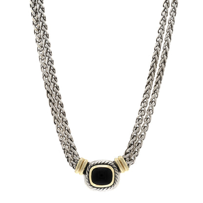 David Yurman Sterling Silver 14K Yellow Gold Black Onyx Double Wheat Chain Necklace 1 of 4