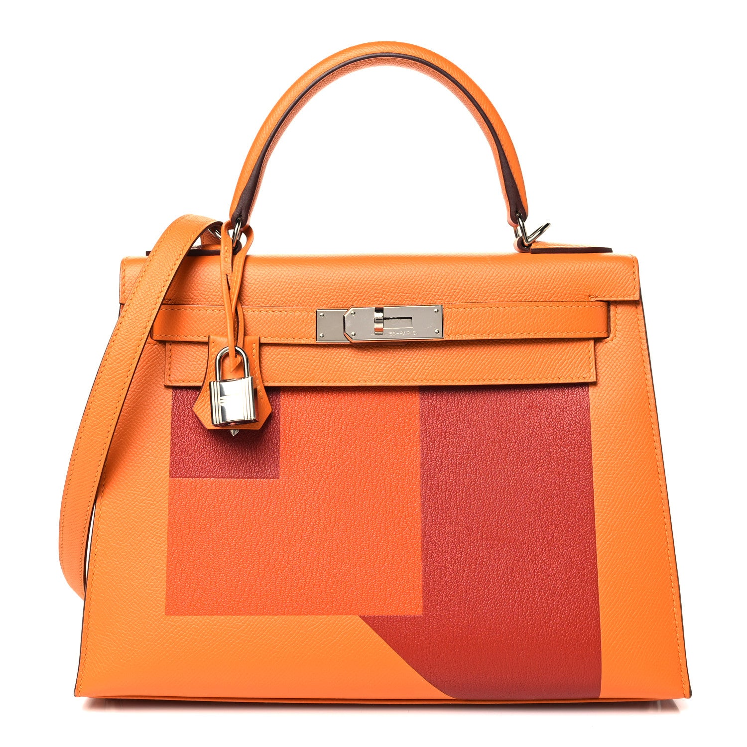 Hermes Epsom Chevre Mysore Kellygraphie Lettre R Kelly Sellier 28 Abricot Brique Feu 1 of 11