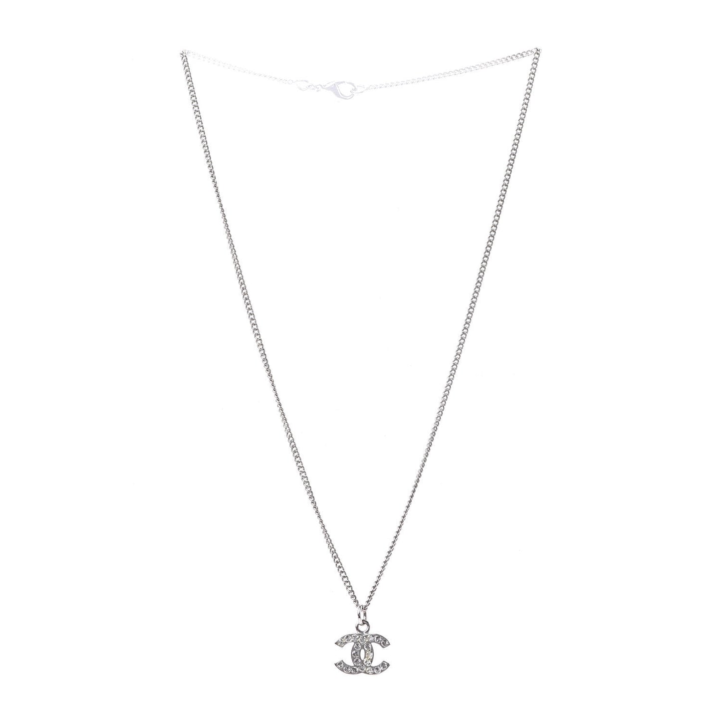 Crystal CC Pendant Necklace Silver