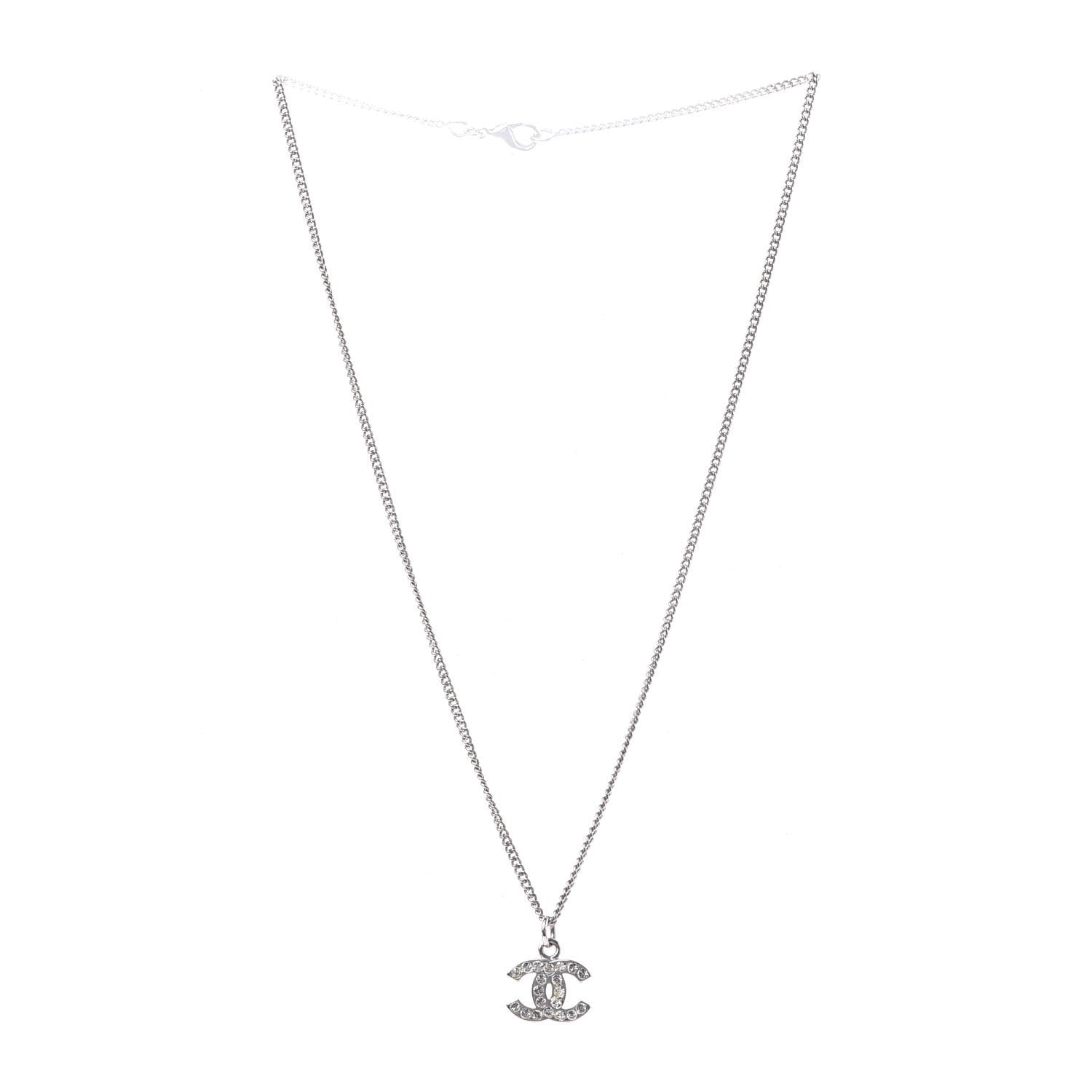 Chanel Crystal CC Pendant Necklace Silver 2 of 6