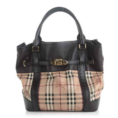 Burberry Grained Calfskin Haymarket Check Medium Golderton Tote Chocolate 1 of 8
