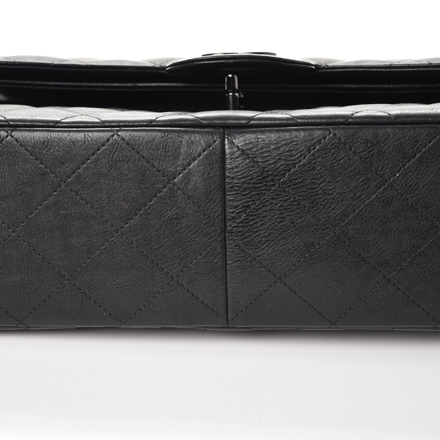 Crumpled Calfskin Quilted Jumbo Double Flap So Black