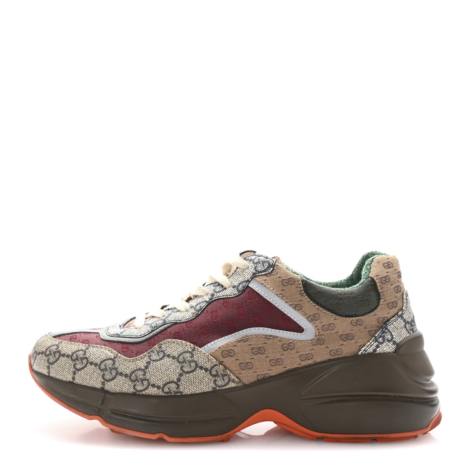 Gucci GG Supreme Monogram Mix Monogram Womens Rhyton Sneakers 39.5 Bordeaux Beige Ebony 1 of 8