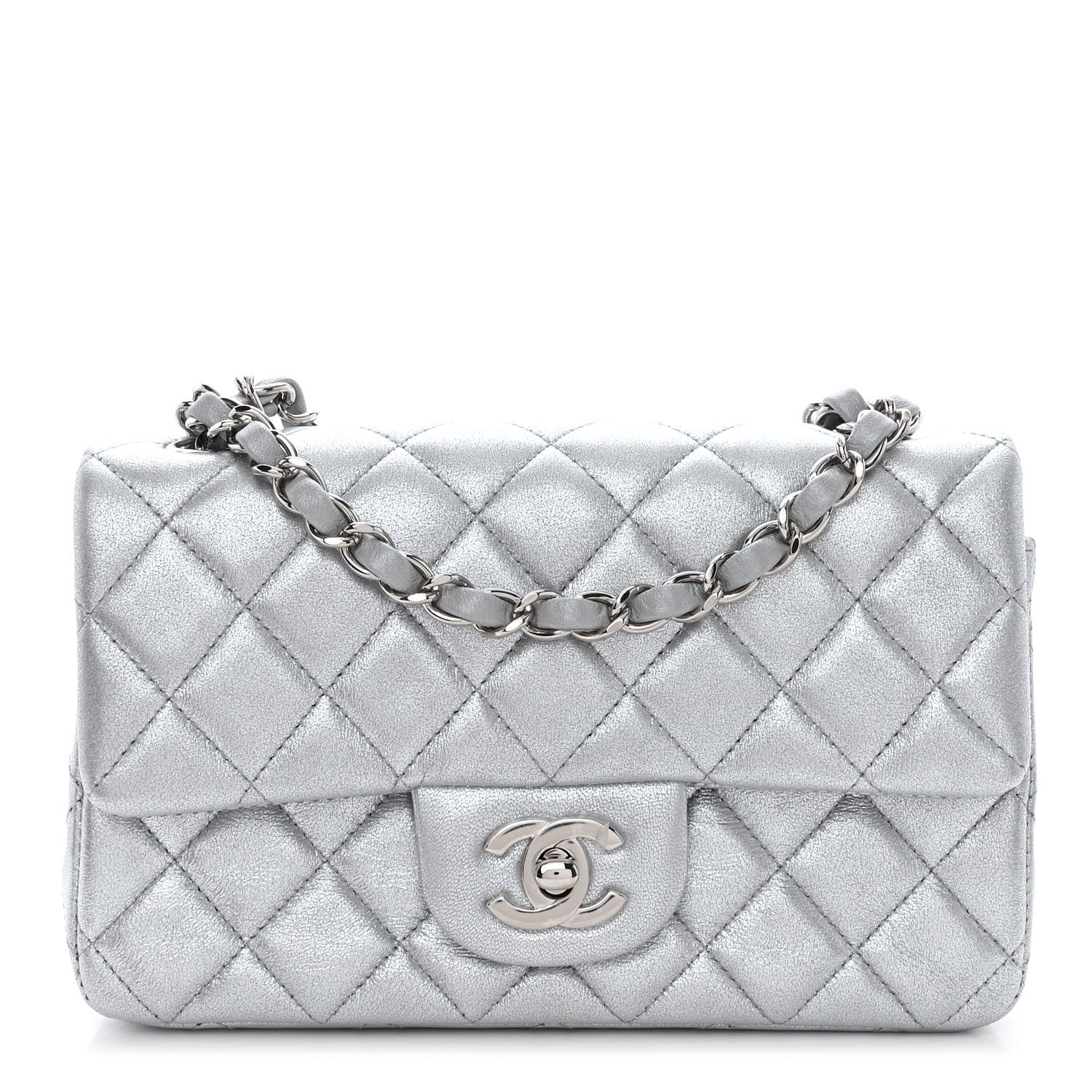 Chanel Metallic Lambskin Quilted Mini Rectangular Flap Silver 1 of 10