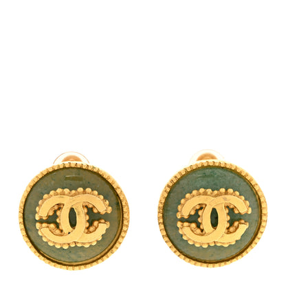 Chanel Resin CC Clip On Earrings Gold Green 1 of 5