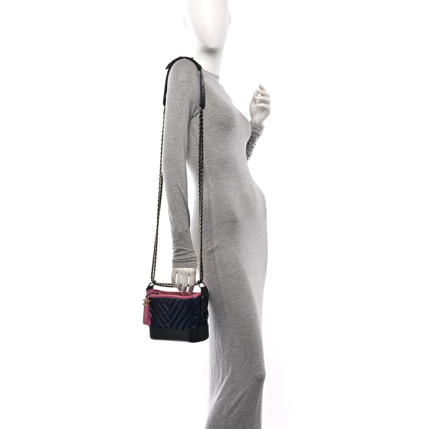 Chanel Aged Calfskin Chevron Quilted Small Gabrielle Hobo Dark Pink Navy 2 of 11