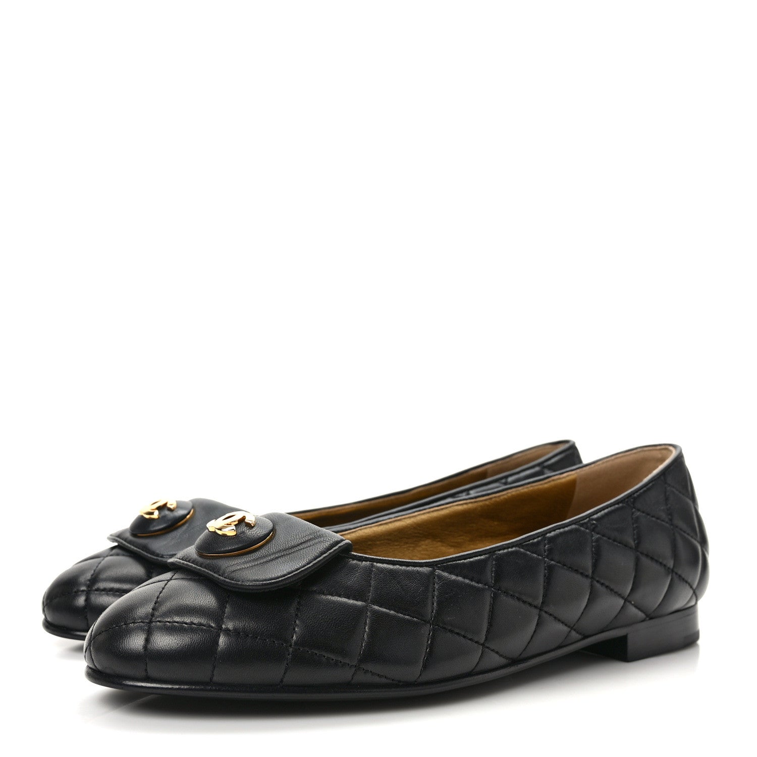 Chanel Lambskin Quilted CC Ballerina Flats 38 Black 3 of 8