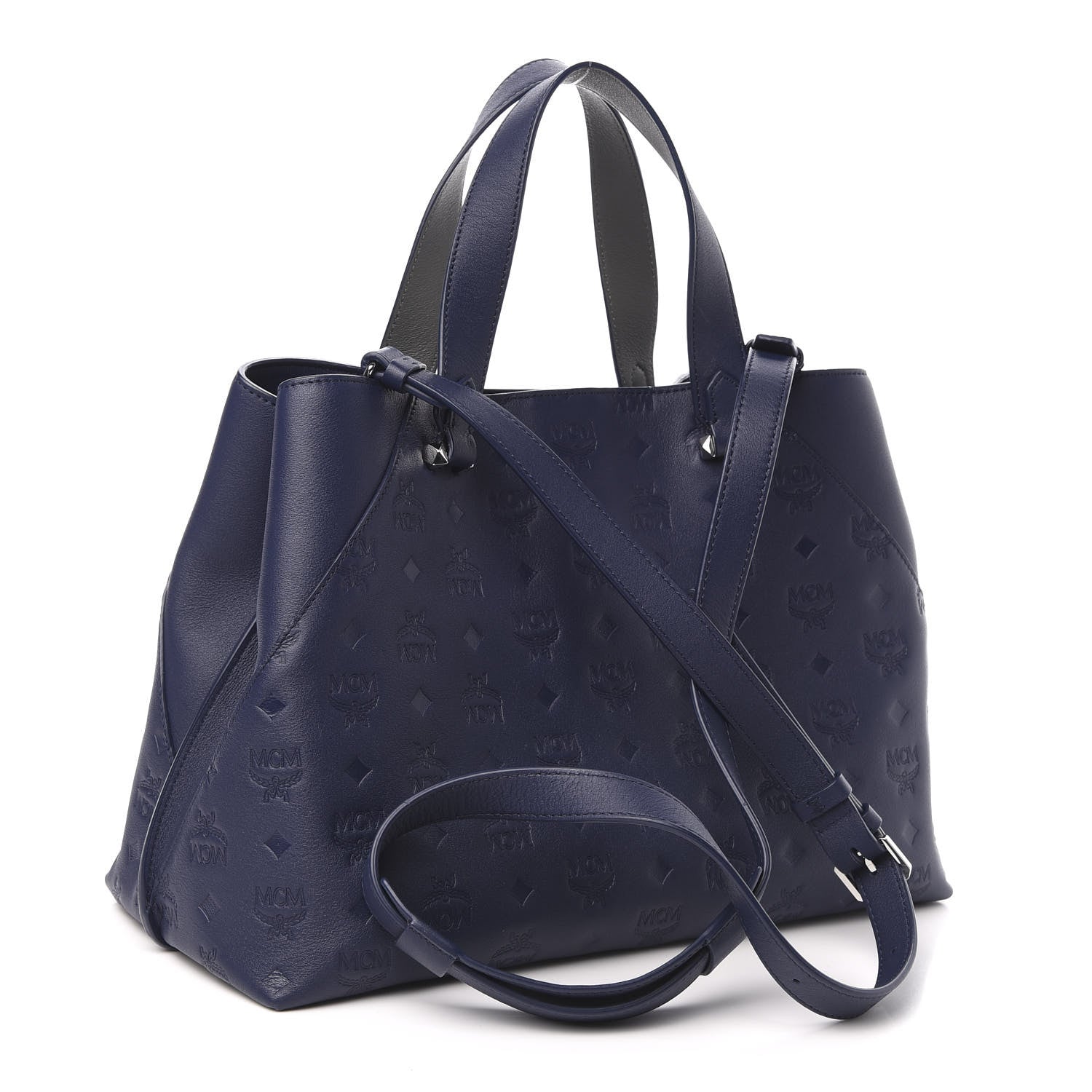 MCM Calfskin Ottomar Monogram Large Essential Tote Navy Blue 3 of 10
