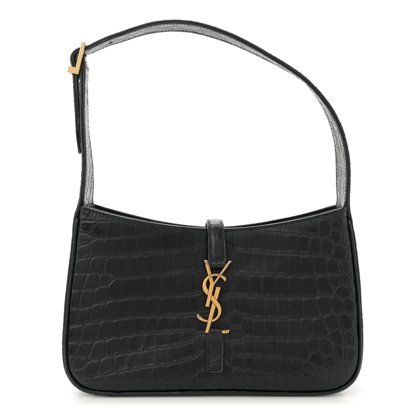 Calfskin Crocodile Embossed Le 5 A 7 Hobo Black