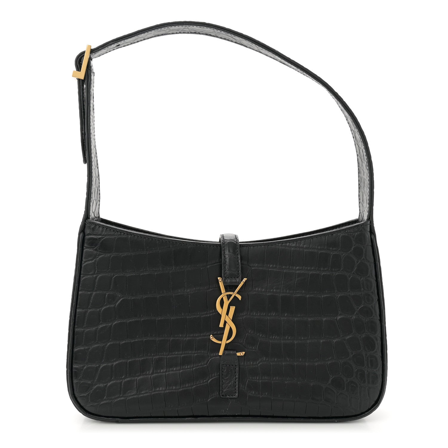 Saint Laurent Calfskin Crocodile Embossed Le 5 A 7 Hobo Black 1 of 11