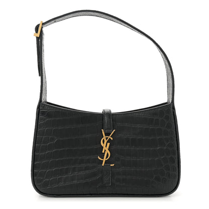 Saint Laurent Calfskin Crocodile Embossed Le 5 A 7 Hobo Black 1 of 11