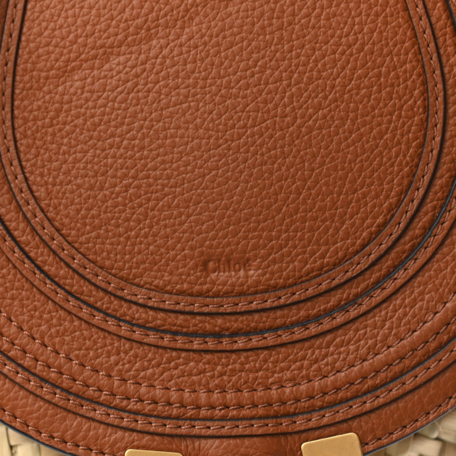 Chloe Raffia Small Grain Calfskin Small Marcie Basket Crossbody Tan 7 of 9