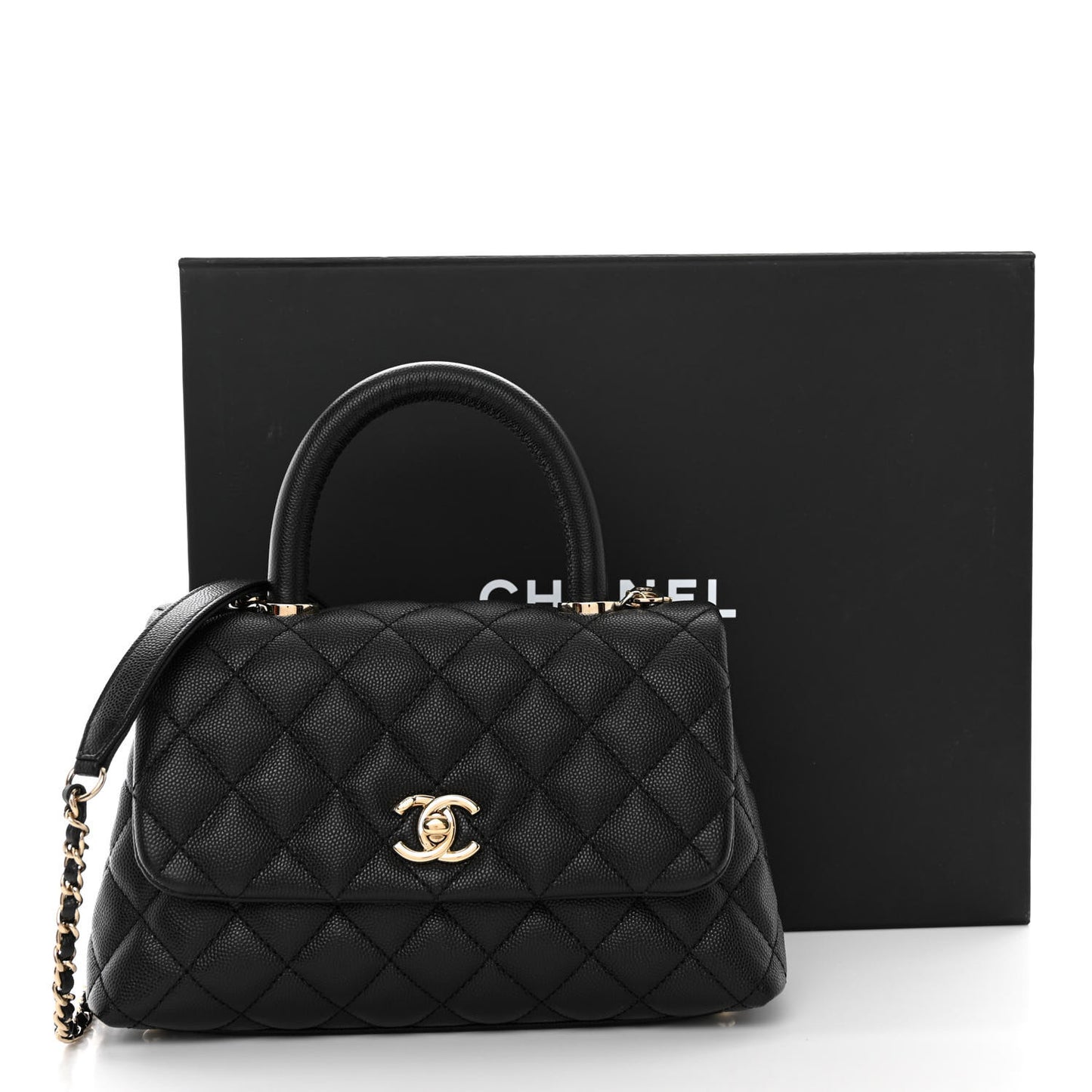 Caviar Quilted Mini Coco Handle Flap Black