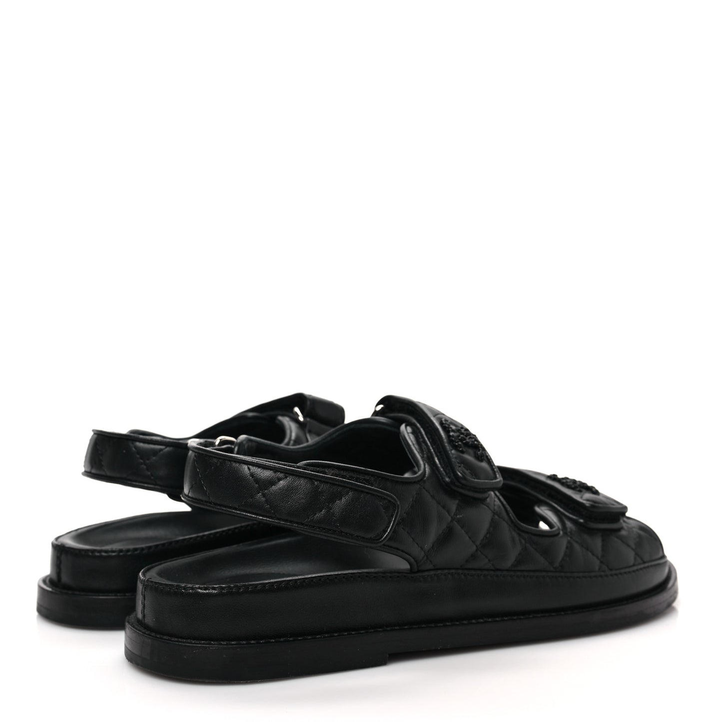 Lambskin Quilted Velcro Dad Sandals 37.5 So Black