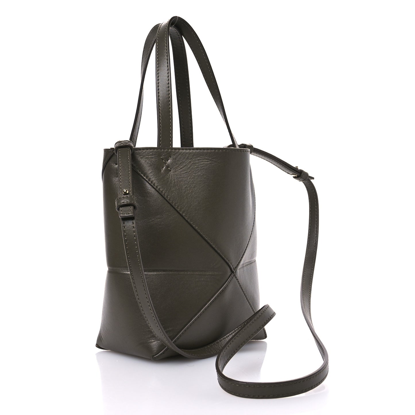 Shiny Calfskin Mini Puzzle Fold Tote Dark Khaki