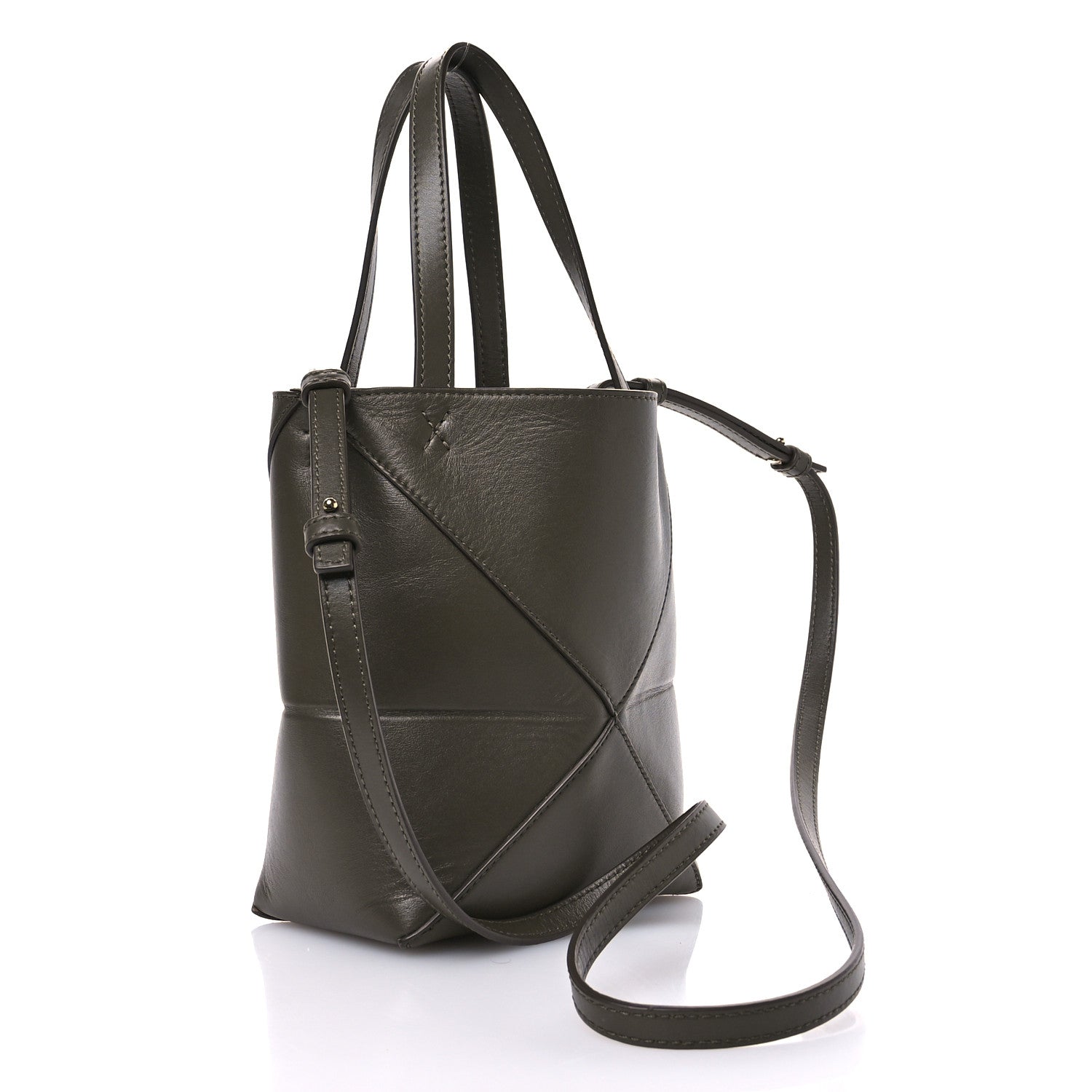 Loewe Shiny Calfskin Mini Puzzle Fold Tote Dark Khaki 3 of 10