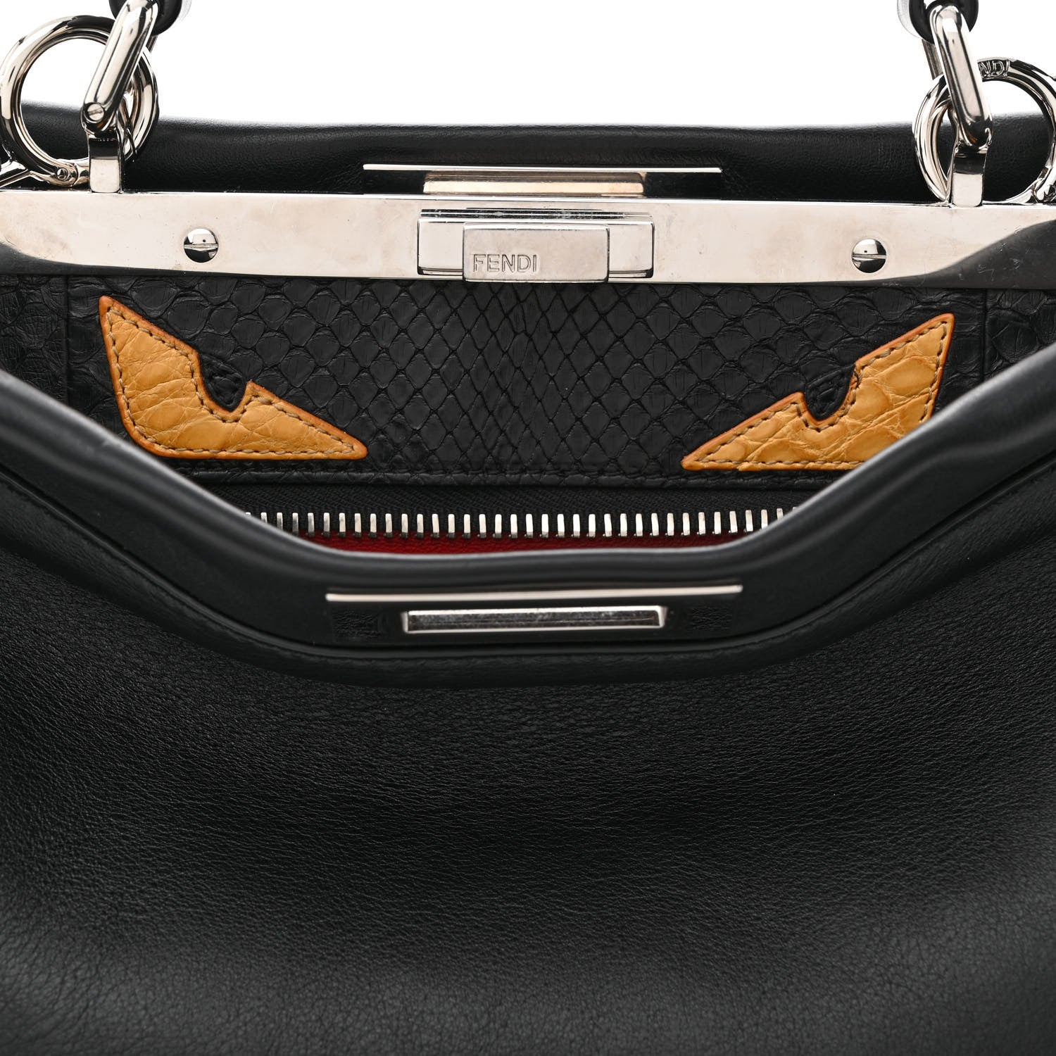 Fendi Vitello Seta Snakeskin Crocodile Monster Eyes Medium Peekaboo Iconic Satchel Black Girasole 10 of 15