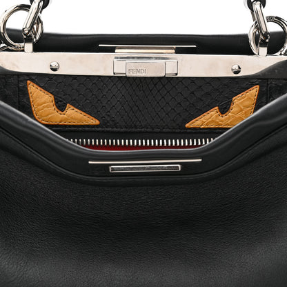 Fendi Vitello Seta Snakeskin Crocodile Monster Eyes Medium Peekaboo Iconic Satchel Black Girasole 10 of 15