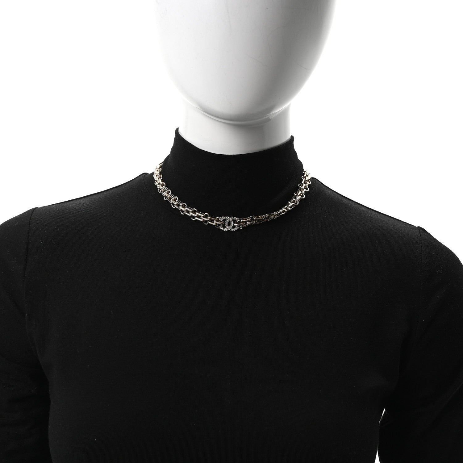 Chanel Metal Crystal CC Choker Necklace Gold 2 of 4