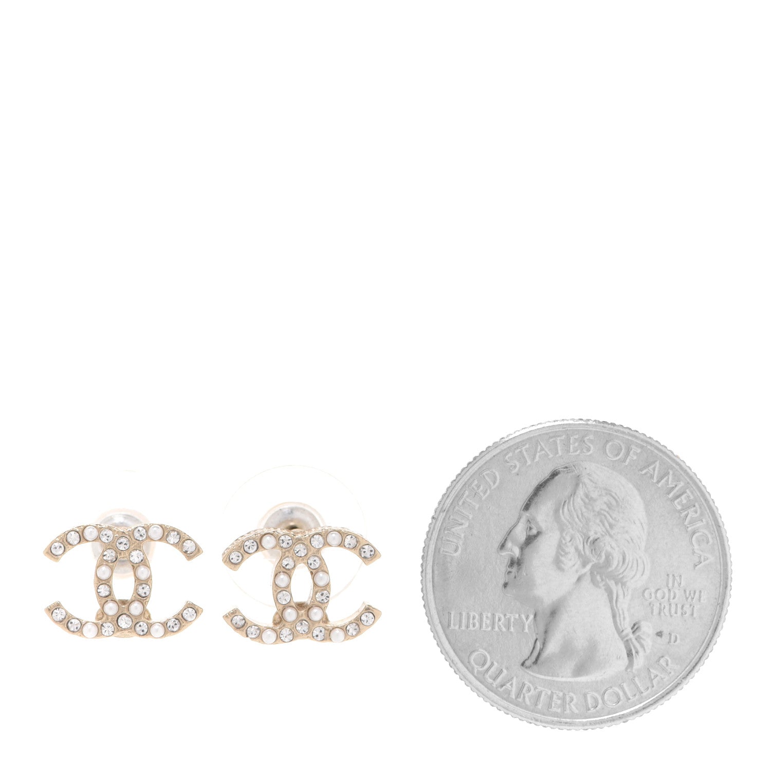 Chanel Pearl Crystal CC Earrings Light Gold 2 of 5