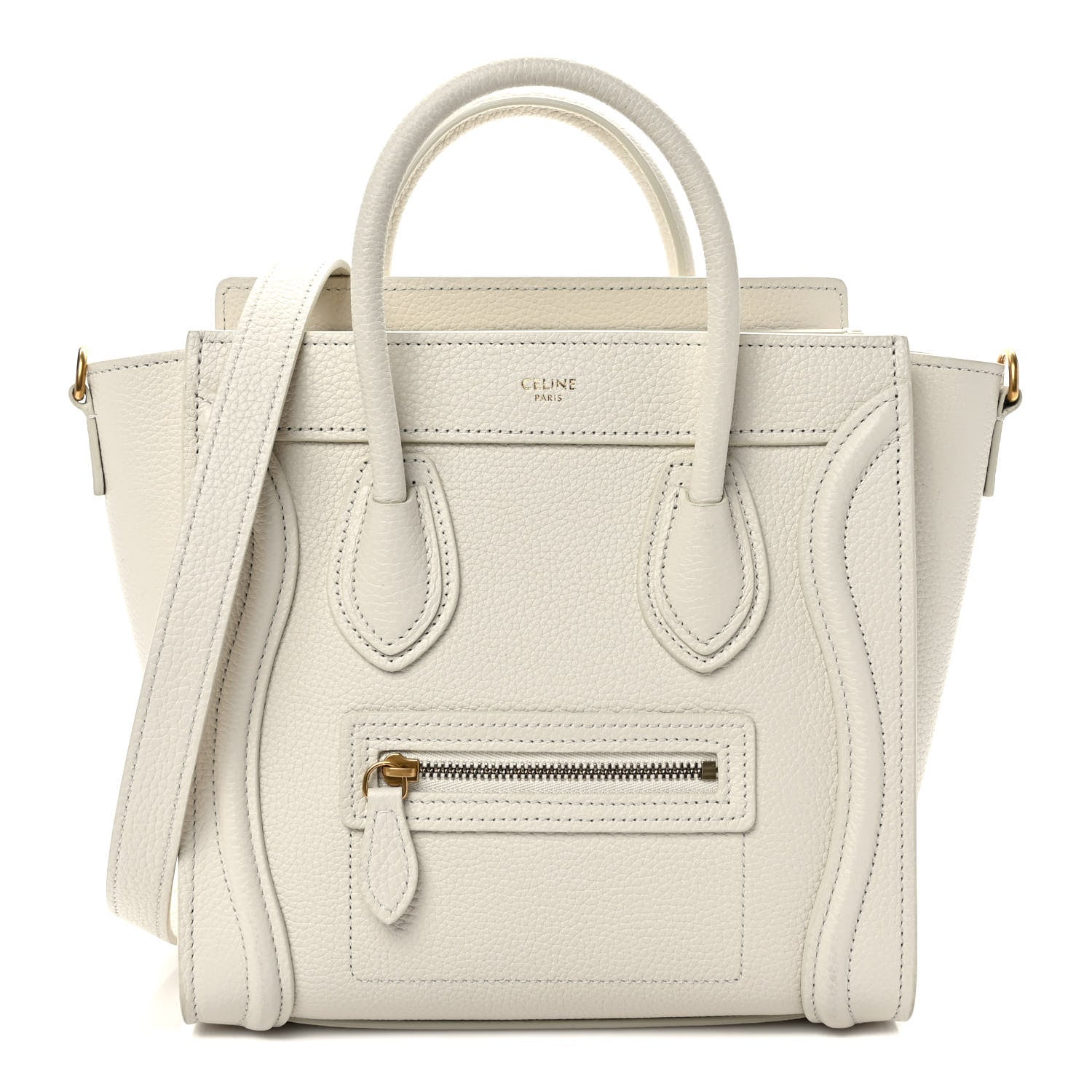 Celine Drummed Calfskin Nano Luggage Chalk 1 of 12