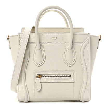 Celine Drummed Calfskin Nano Luggage Chalk 1 of 12