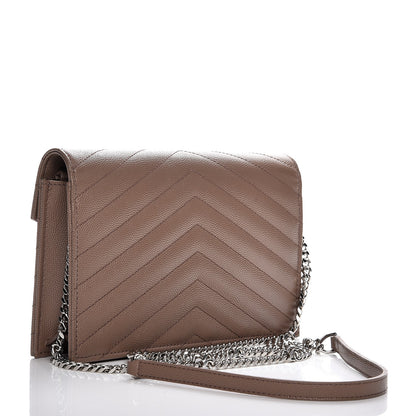 Saint Laurent Grain De Poudre Matelasse Chevron Monogram Envelope Chain Wallet Fard 3 of 10