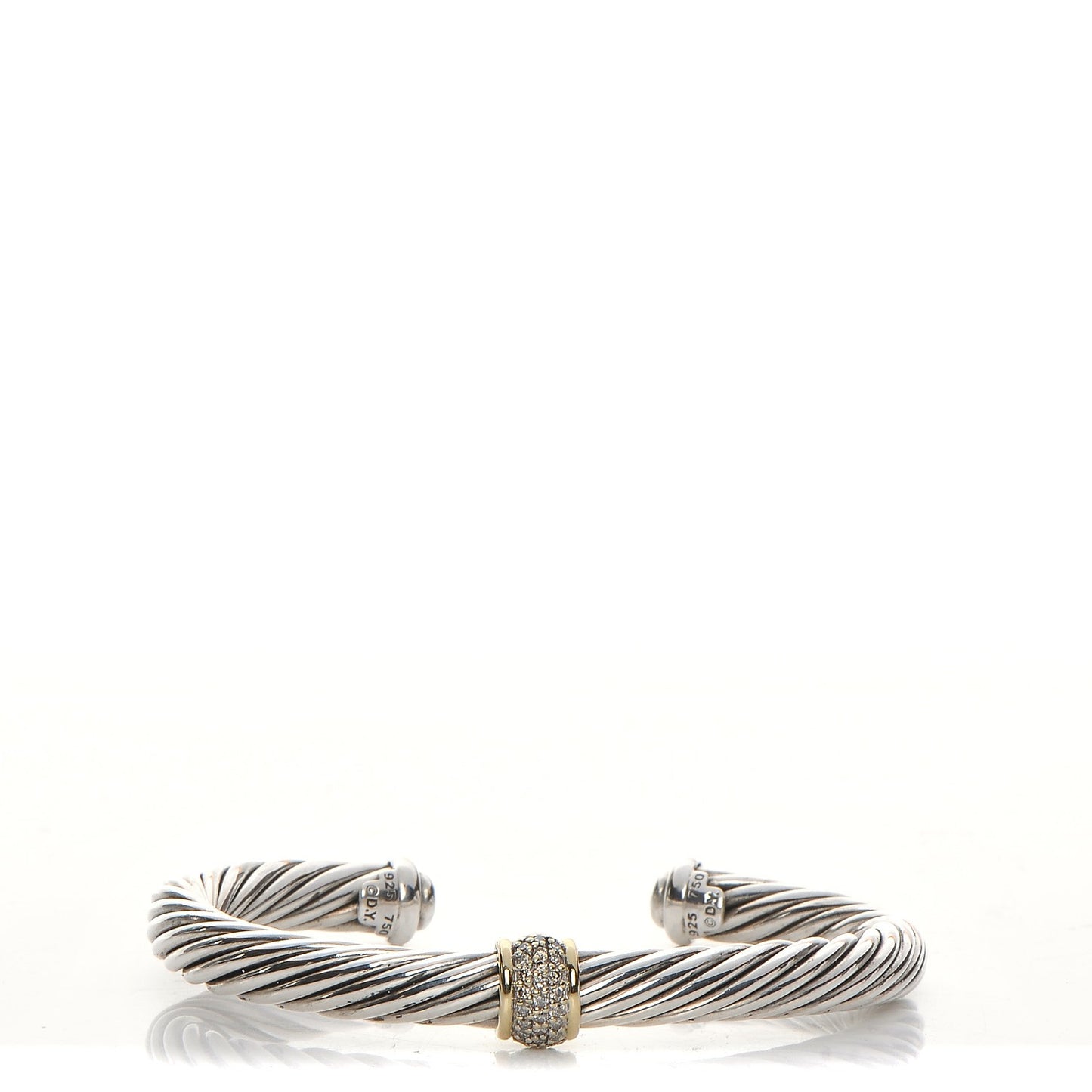 Sterling Silver 18K Yellow Gold Diamond 7mm Cable Classics Bracelet