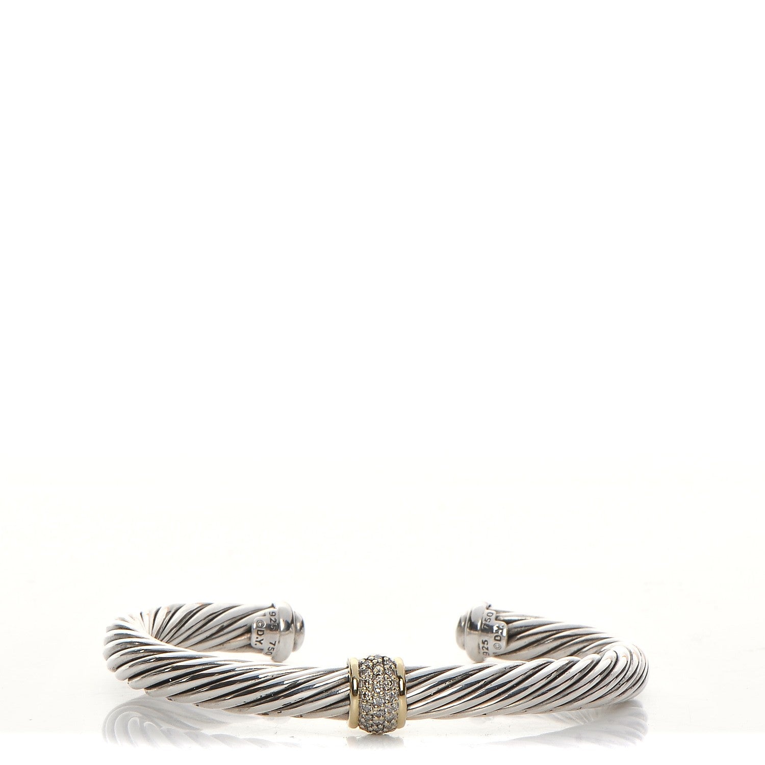 David Yurman Sterling Silver 18K Yellow Gold Diamond 7mm Cable Classics Bracelet 1 of 4