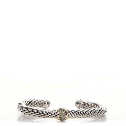 David Yurman Sterling Silver 18K Yellow Gold Diamond 7mm Cable Classics Bracelet 1 of 4
