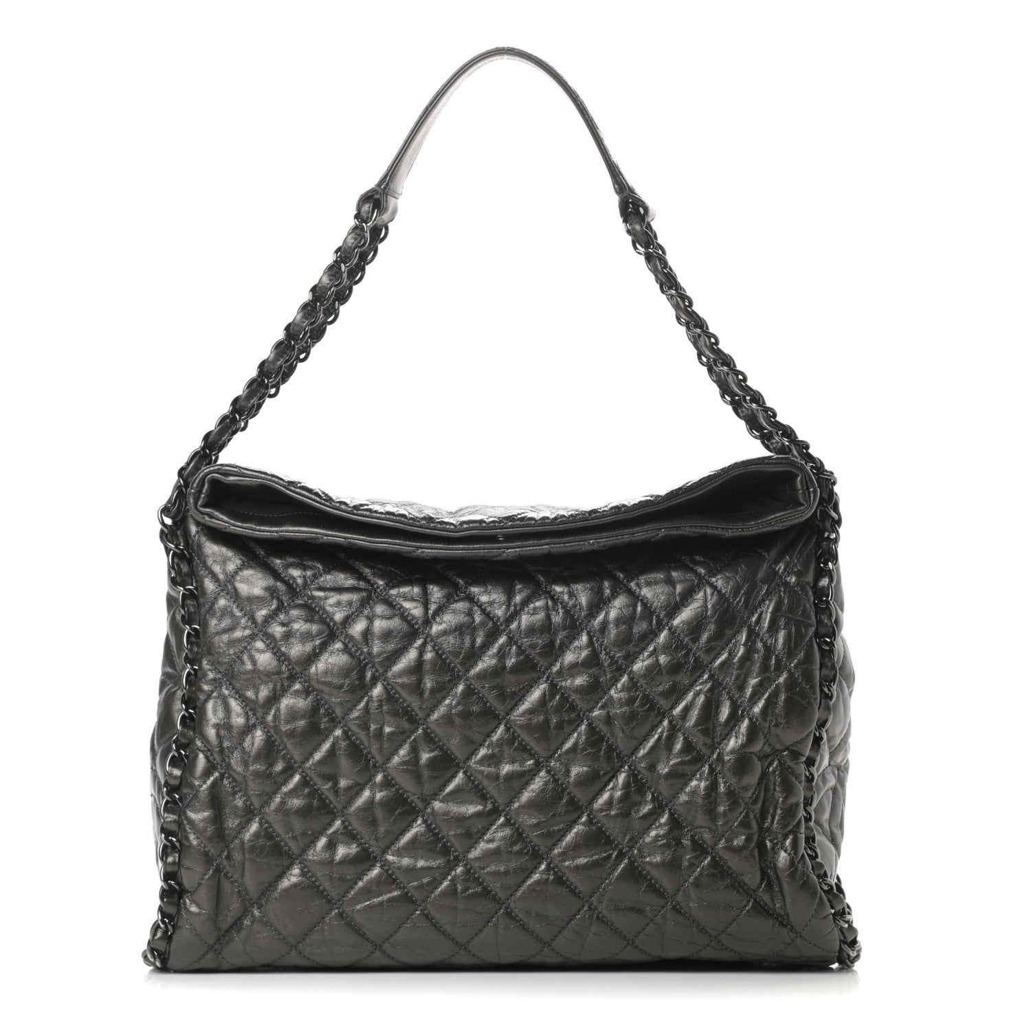Chanel Metallic Calfskin Quilted Large Chain Me Hobo Dark Grey 1 of 11