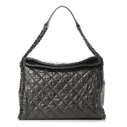 Chanel Metallic Calfskin Quilted Large Chain Me Hobo Dark Grey 1 of 11