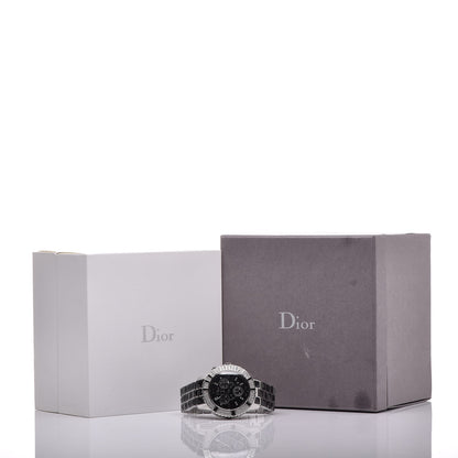 Christian Dior Stainless Steel Diamond Pave Bezel Sapphire 38mm Christal Chronograph Quartz Watch Black 9 of 9