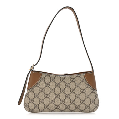 Gucci GG Monogram Calfskin Small Emblem Shoulder Bag Beige Dark Brown 1 of 12