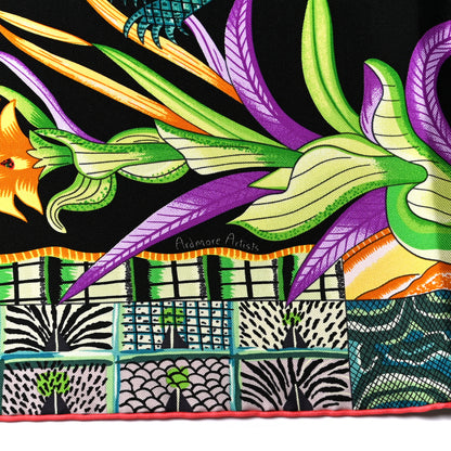 Hermes Silk La Marche Du Zambeze Scarf 90 Black Vert Orange 6 of 6