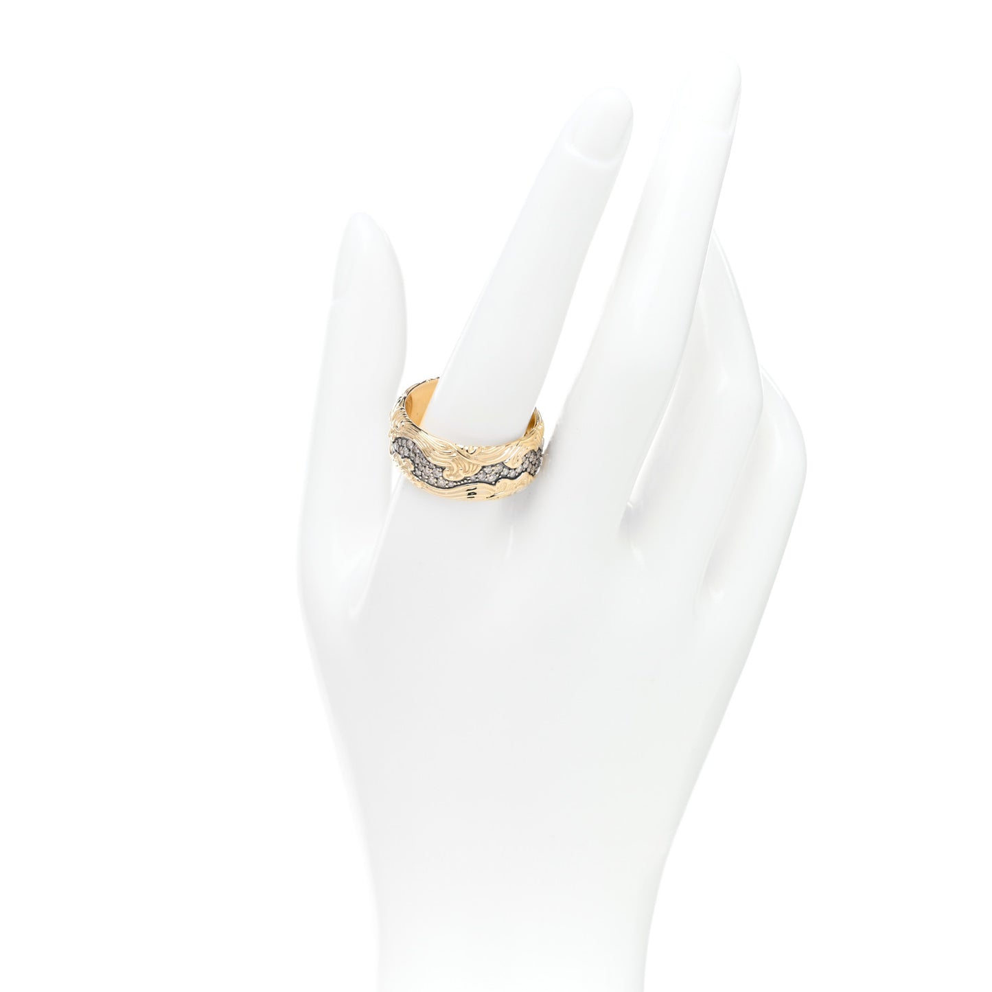 18K Yellow White Gold Cognac Diamond Waves Band Ring 66 11.5