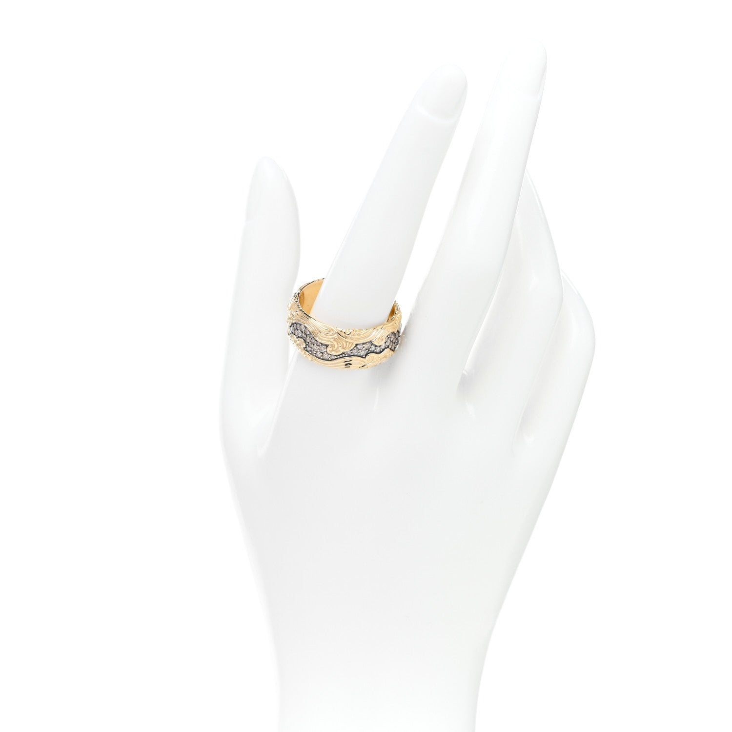 David Yurman 18K Yellow White Gold Cognac Diamond Waves Band Ring 66 11.5 2 of 5