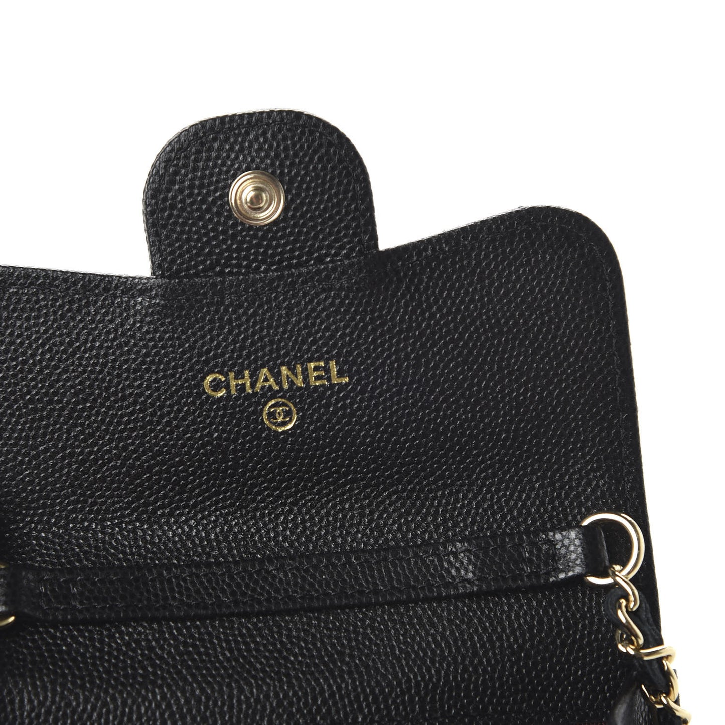 Caviar Quilted Flap Card Holder On Chain Black