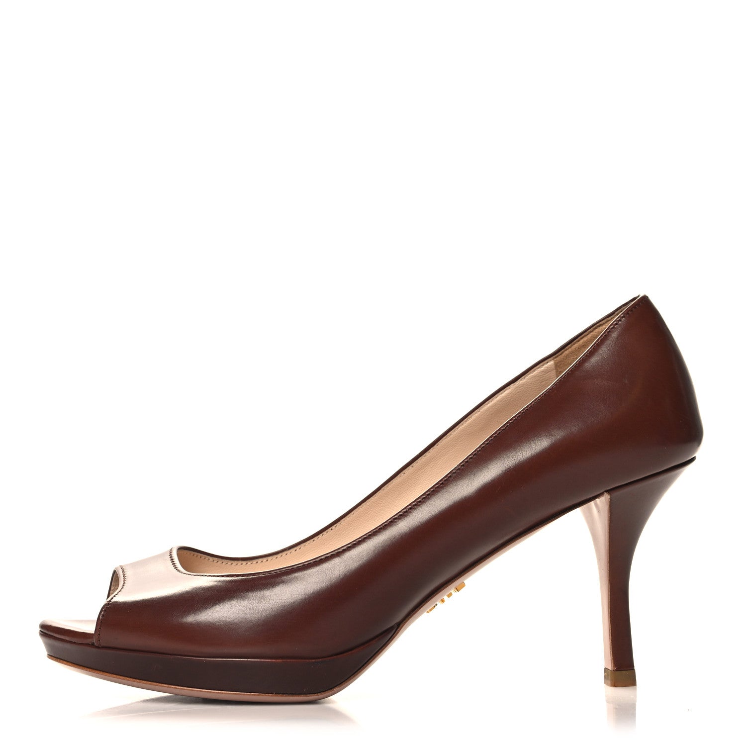 Prada Nappa Peep Toe Mid Heel Pumps 38.5 Bruciato 1 of 8