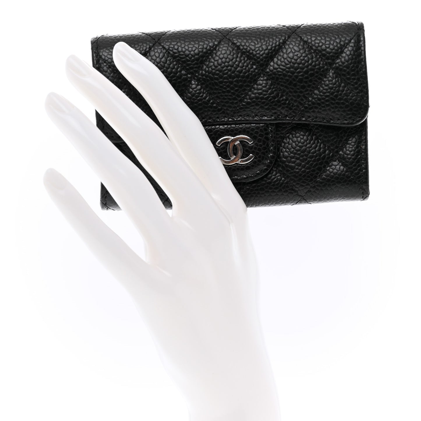 Caviar Quilted Flap Card Holder Wallet Black