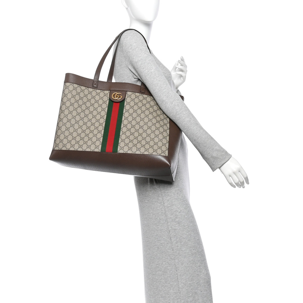GG Supreme Monogram Web Ophidia Tote Brown