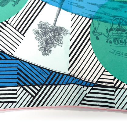 Hermes Silk Jeu Des Omnibus Remix Scarf 90 Bleu Vert Corail 5 of 6