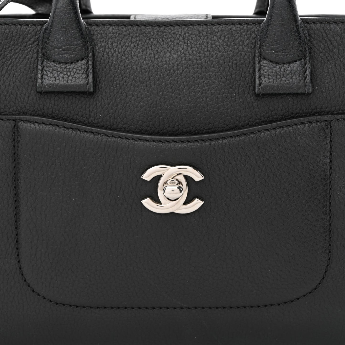 Grained Calfskin Mini Neo Executive Shopper Tote Black