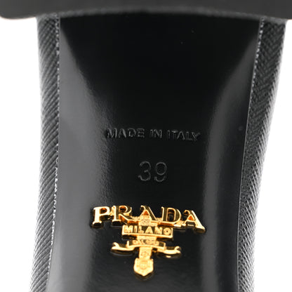 Prada Jacquard Trianglolo Symbole Embroidered Metal Triangle Logo 65mm Block Heel Slide Sandals 39 Black Beige 7 of 8