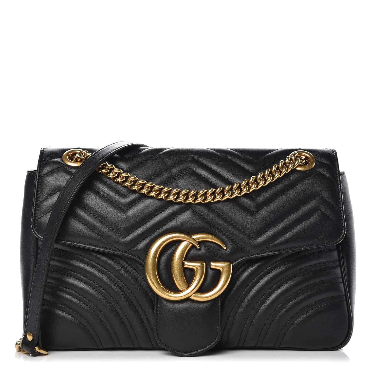 Gucci Calfskin Matelasse Medium GG Marmont Shoulder Bag Black 1 of 8