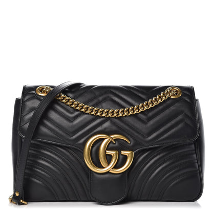 Gucci Calfskin Matelasse Medium GG Marmont Shoulder Bag Black 1 of 8